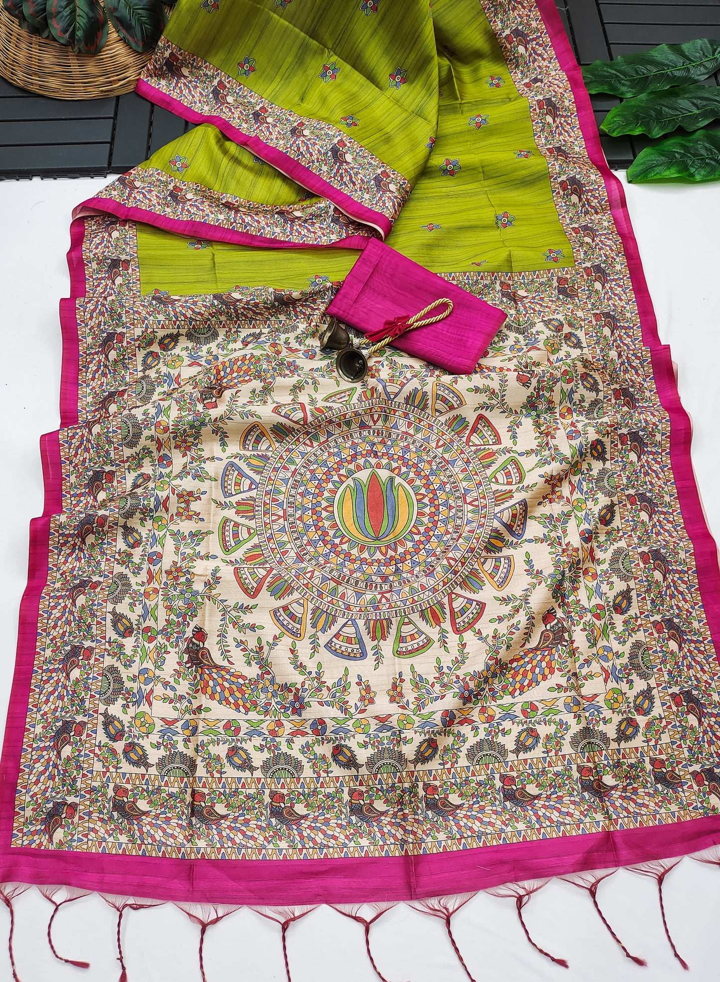 Soft Tussar Silk Saree With Madhubani Saree