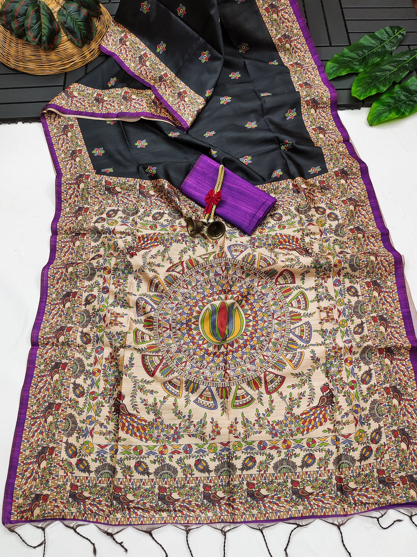 Soft Tussar Silk Saree With Madhubani Saree
