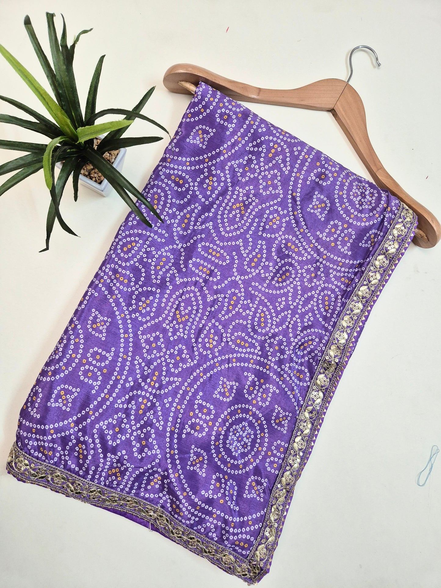 Bandhani Crepe-Satin Saree with Bandhani Stitched Blouse