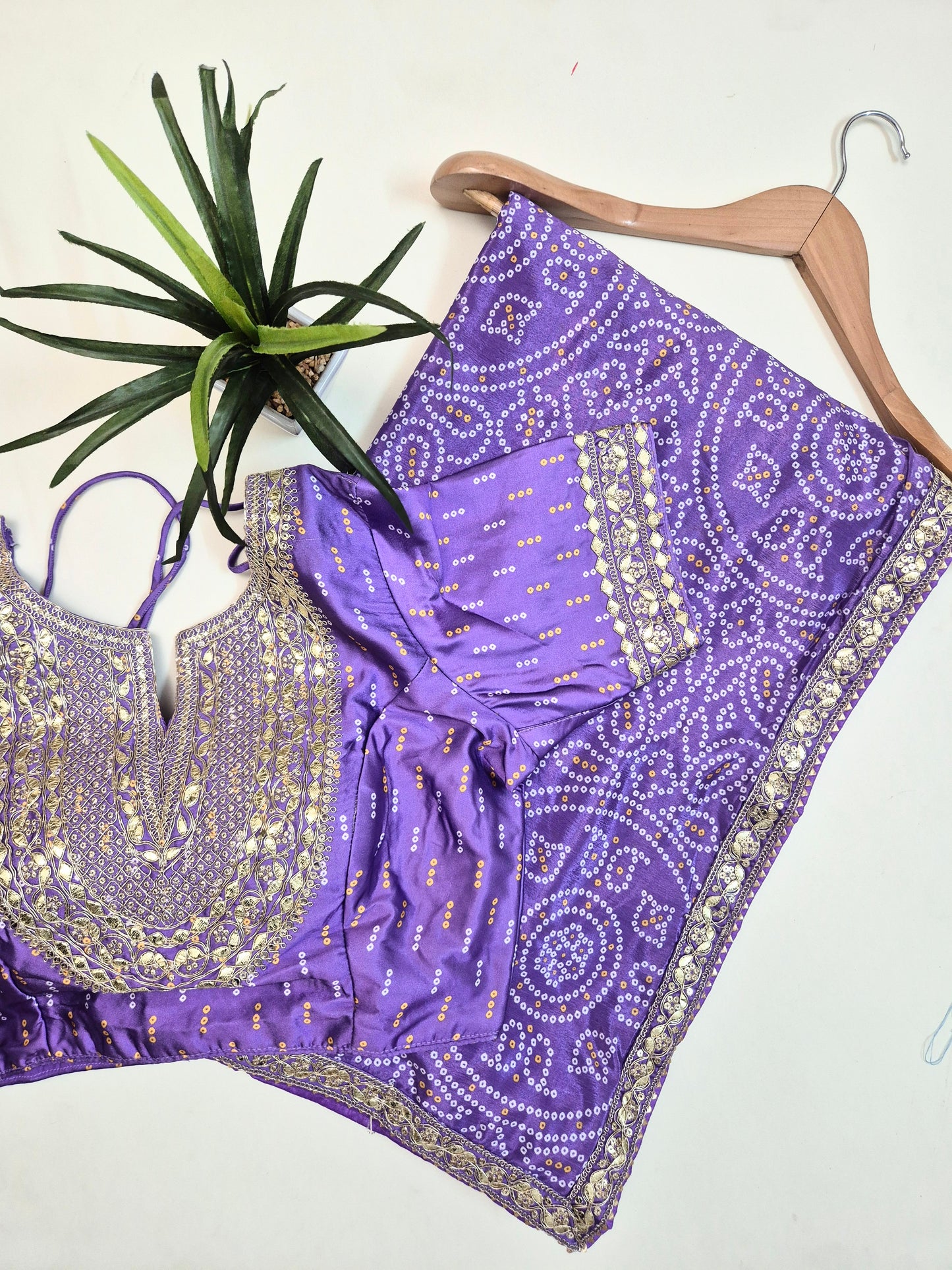 Bandhani Crepe-Satin Saree with Bandhani Stitched Blouse