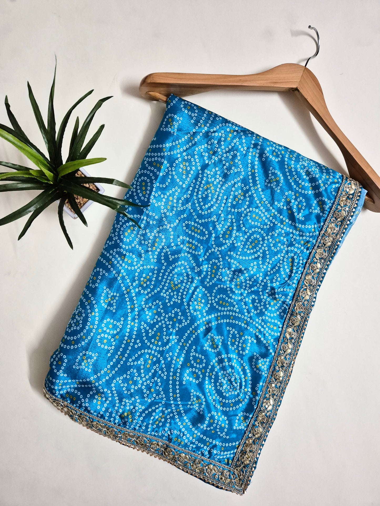 Bandhani Crepe-Satin Saree with Bandhani Stitched Blouse
