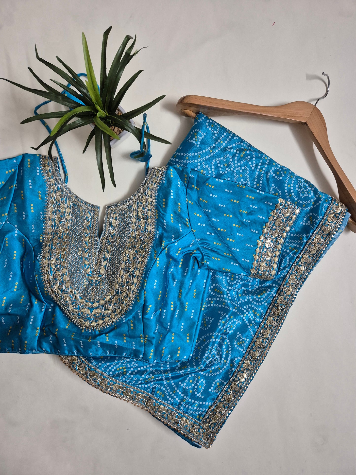 Bandhani Crepe-Satin Saree with Bandhani Stitched Blouse