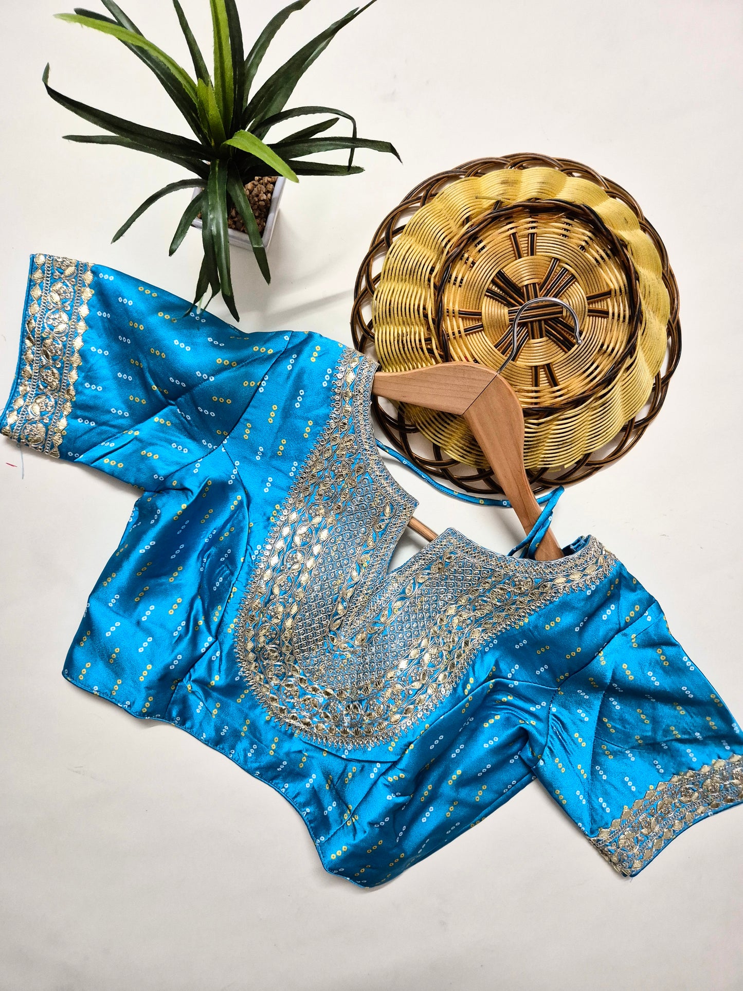 Bandhani Crepe-Satin Saree with Bandhani Stitched Blouse