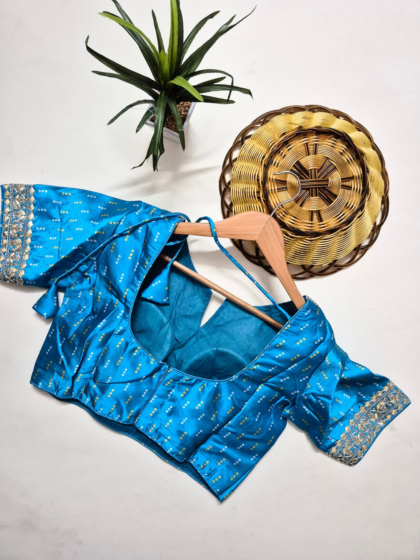 Bandhani Crepe-Satin Saree with Bandhani Stitched Blouse