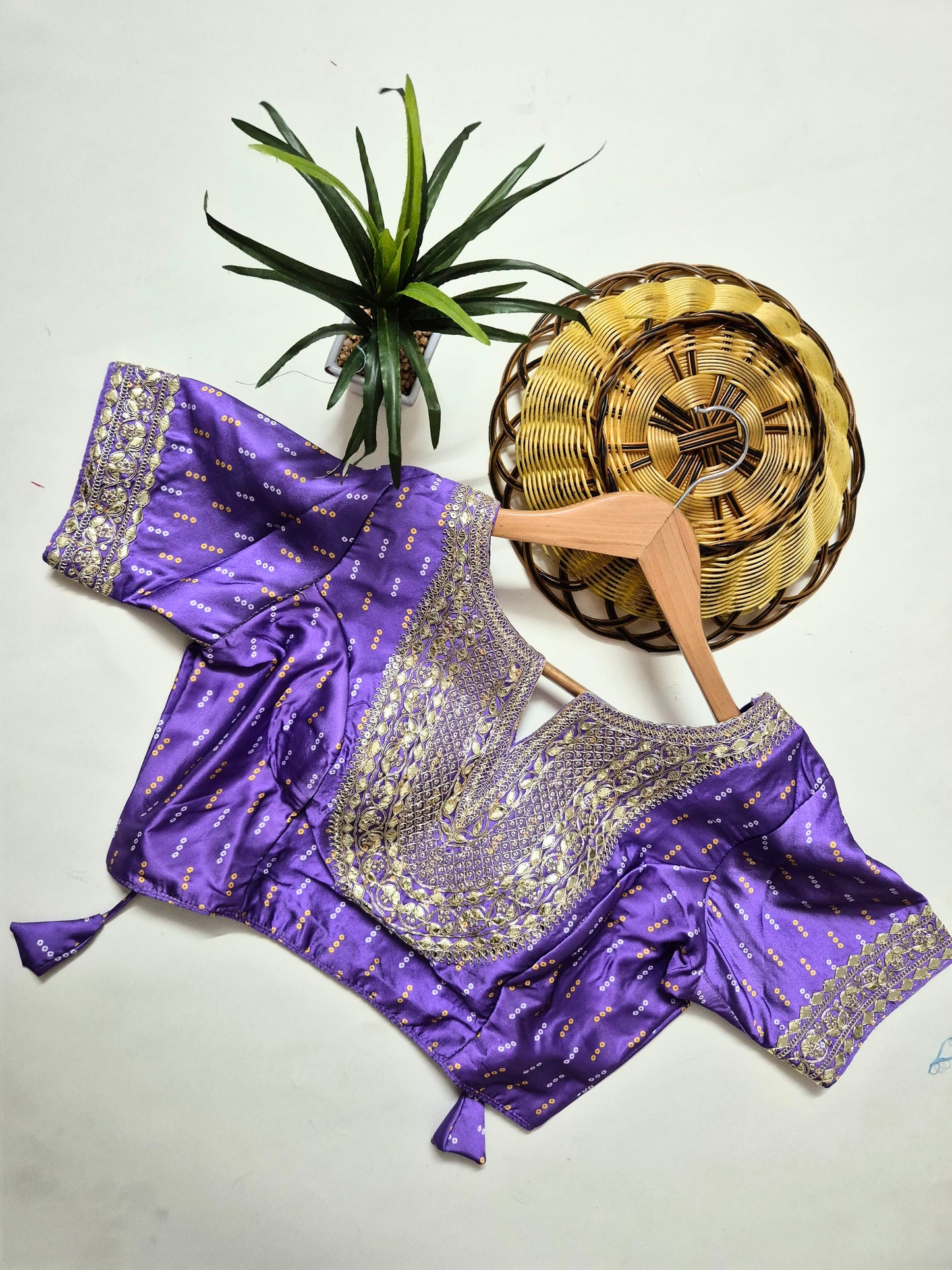 Bandhani Crepe-Satin Saree with Bandhani Stitched Blouse