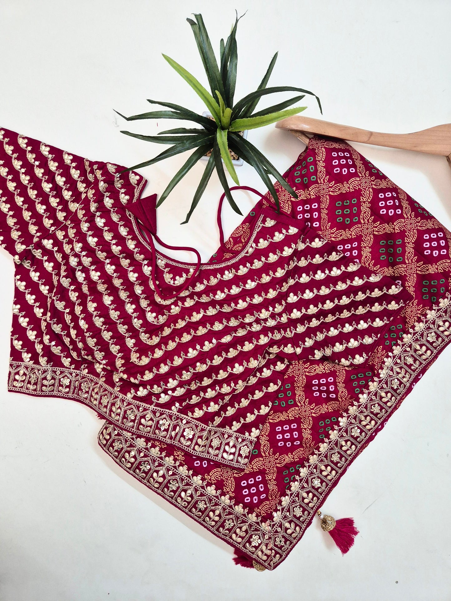 Banarasi Bandhani Saree with Stitched Blouse
