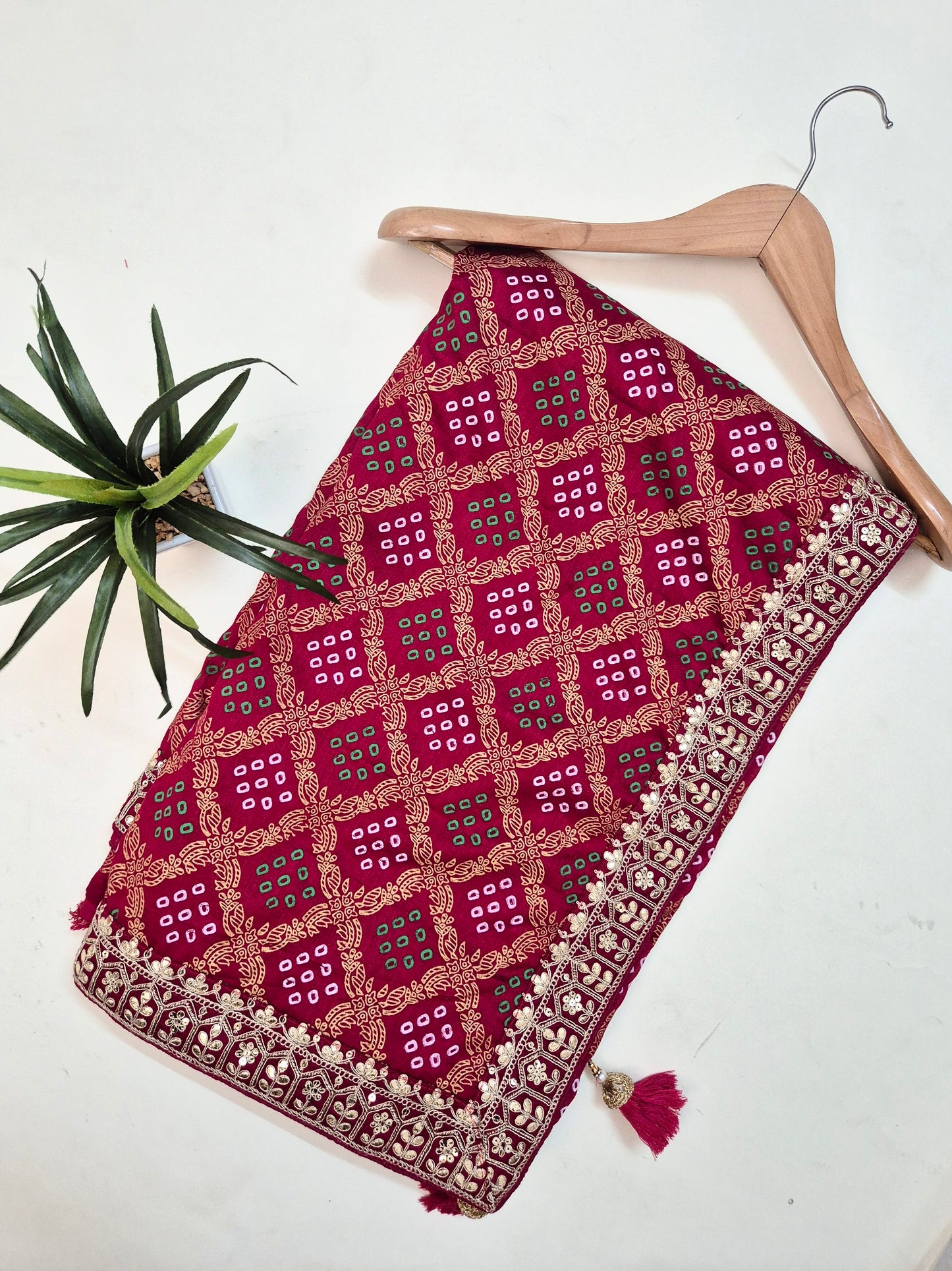 Banarasi Bandhani Saree with Stitched Blouse