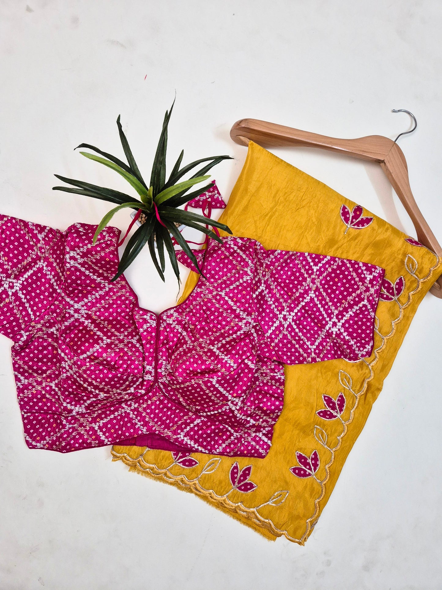 Organza-Crepe Saree with Bandhani Stitched Blouse
