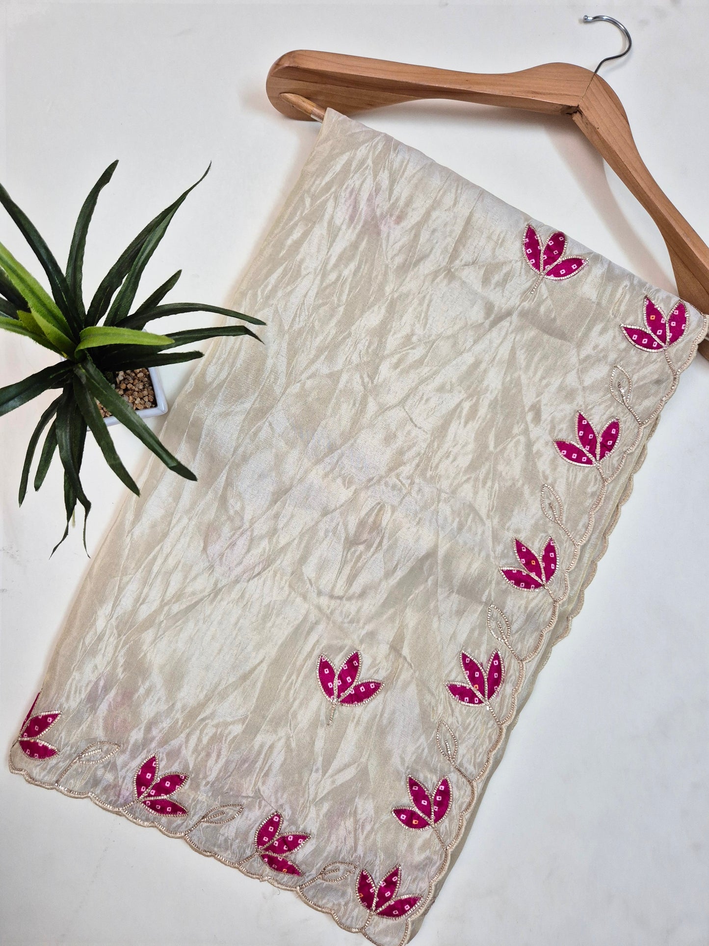 Organza-Crepe Saree with Bandhani Stitched Blouse