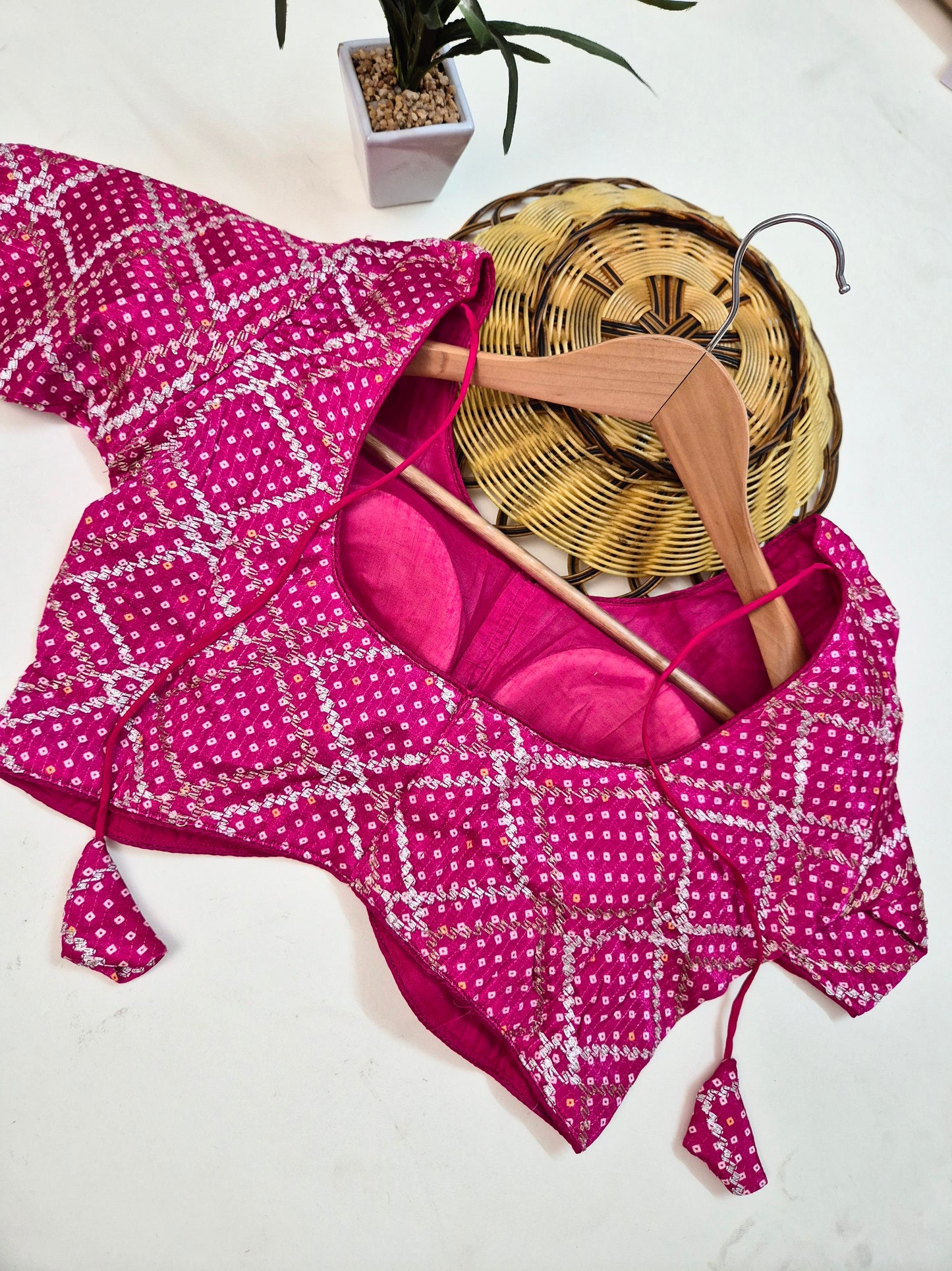 Organza-Crepe Saree with Bandhani Stitched Blouse
