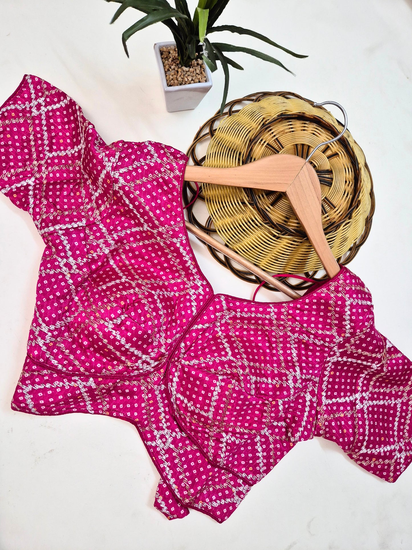 Organza-Crepe Saree with Bandhani Stitched Blouse