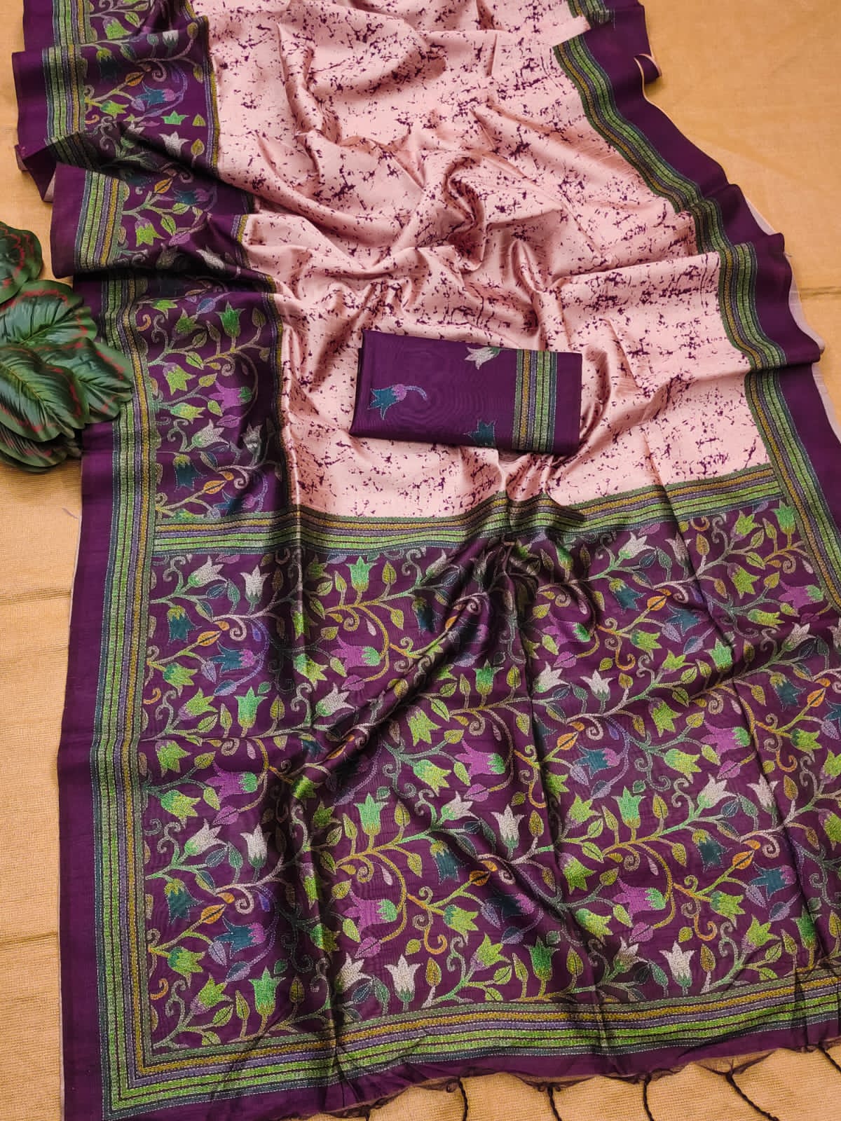 Soft Tussar Silk Saree with Jal Flower Print