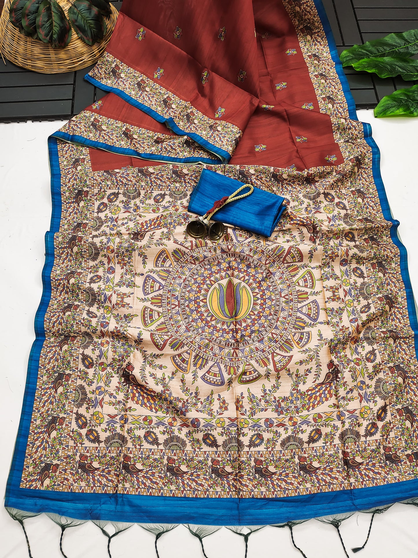 Soft Tussar Silk Saree With Madhubani Saree