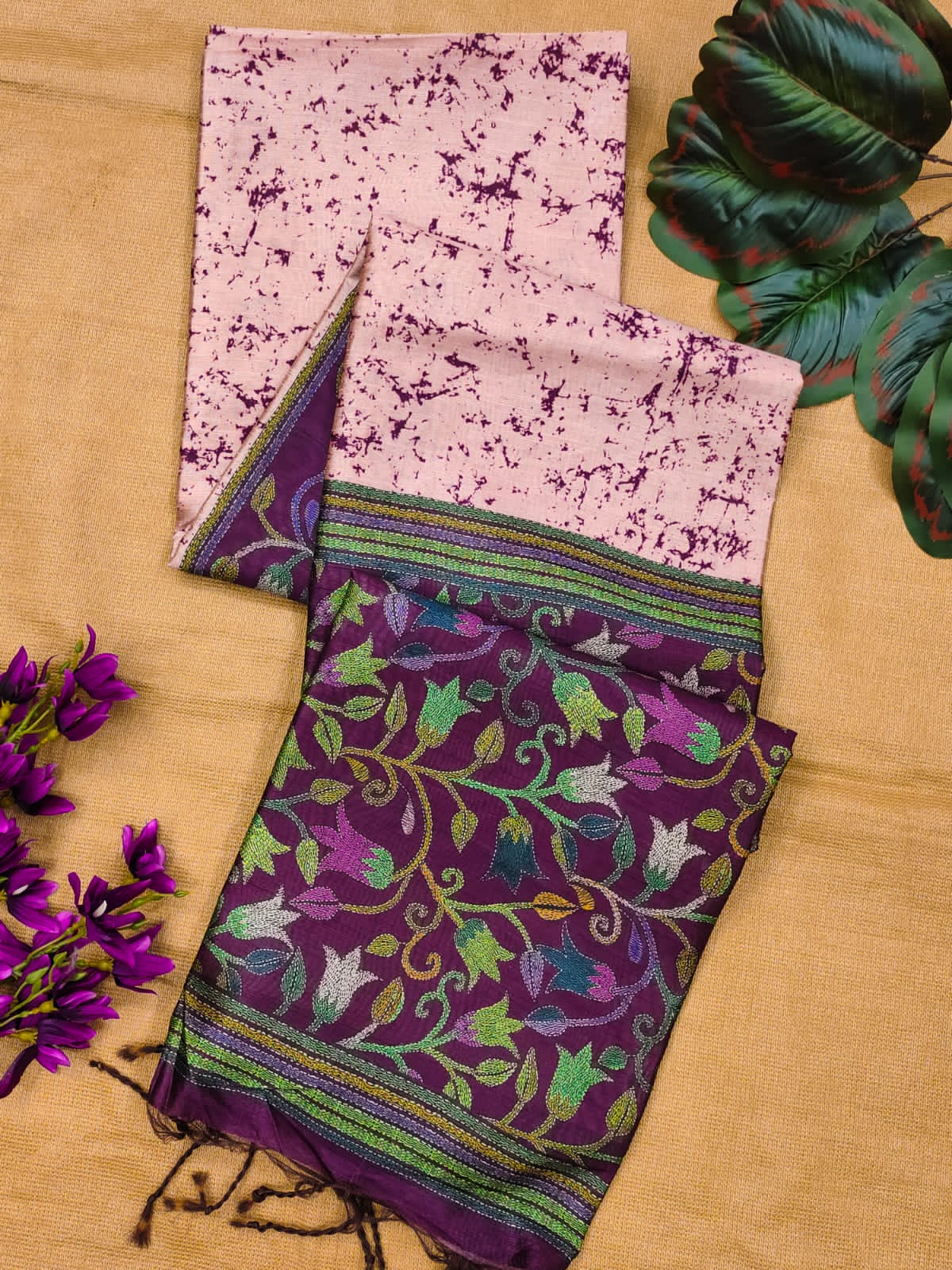 Soft Tussar Silk Saree with Jal Flower Print