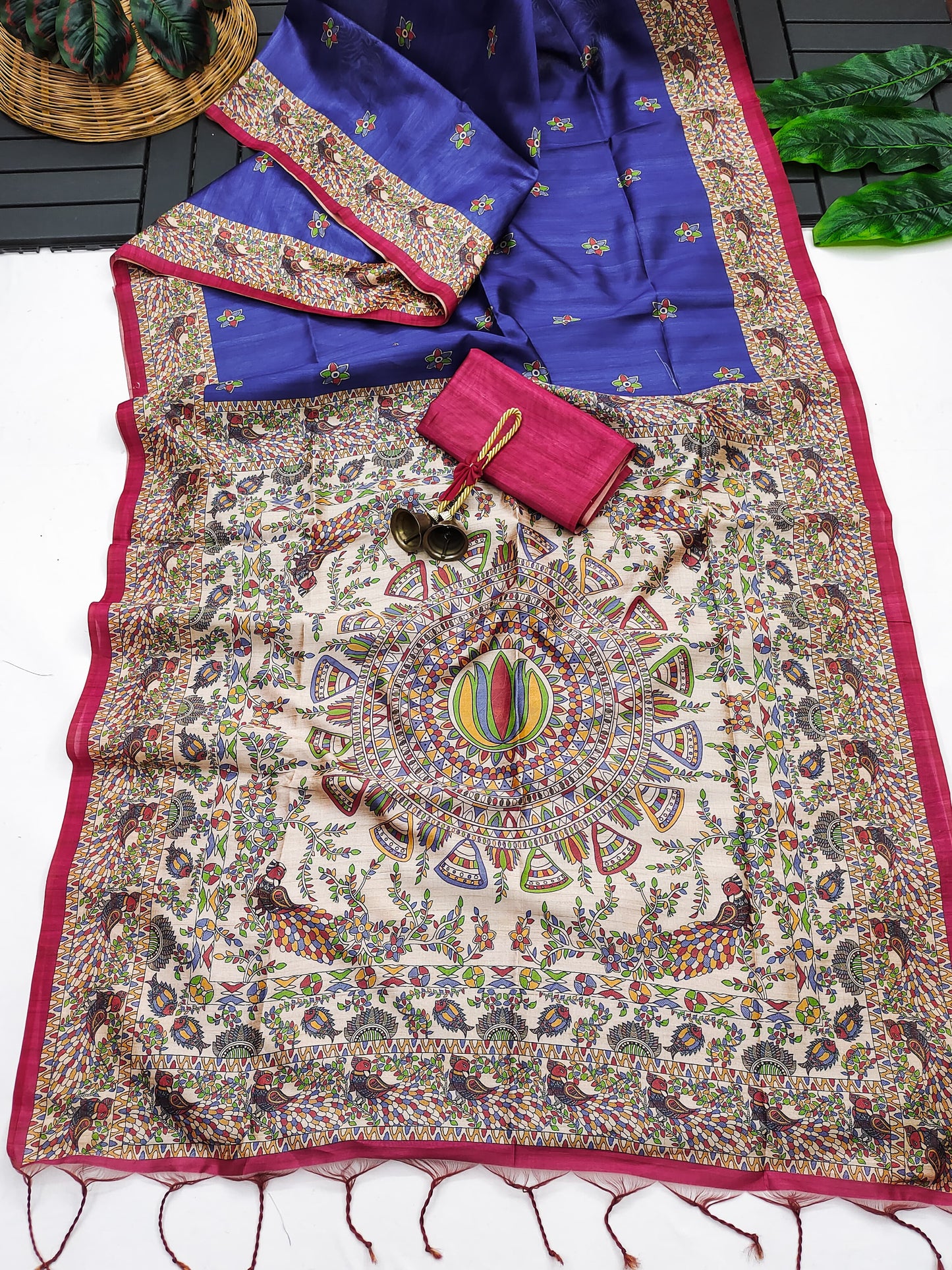 Soft Tussar Silk Saree With Madhubani Saree