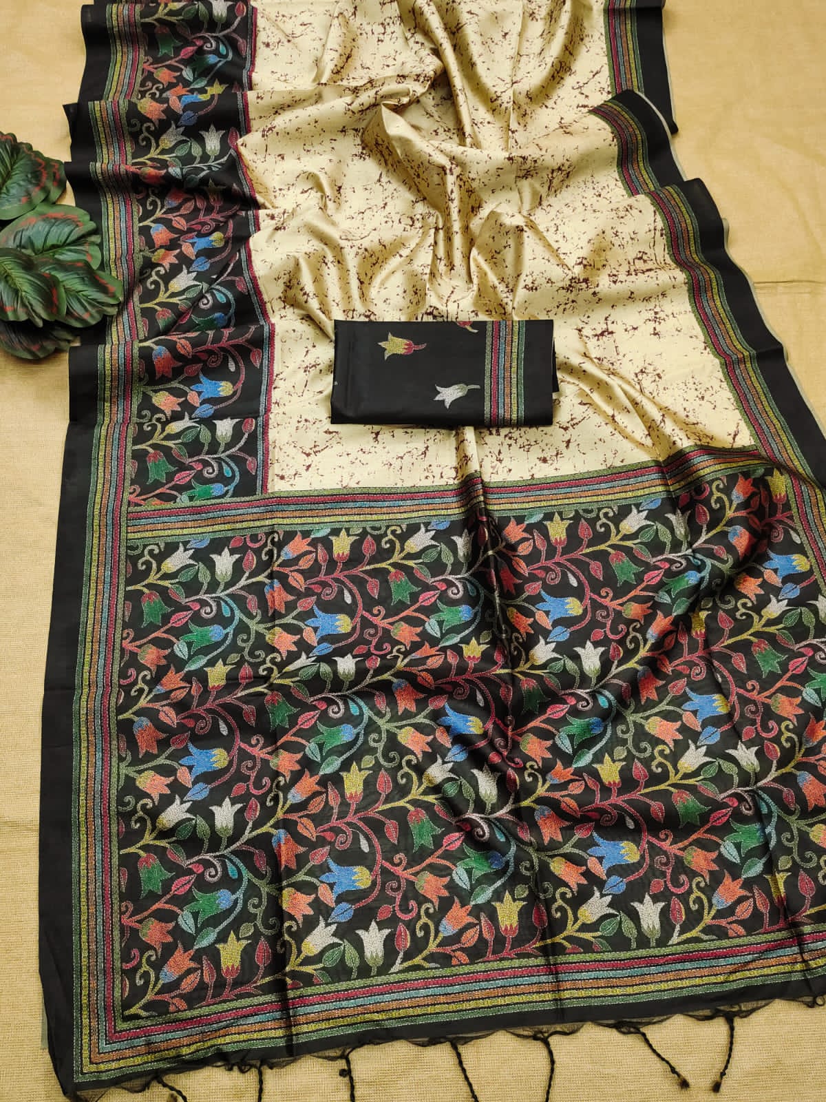 Soft Tussar Silk Saree with Jal Flower Print