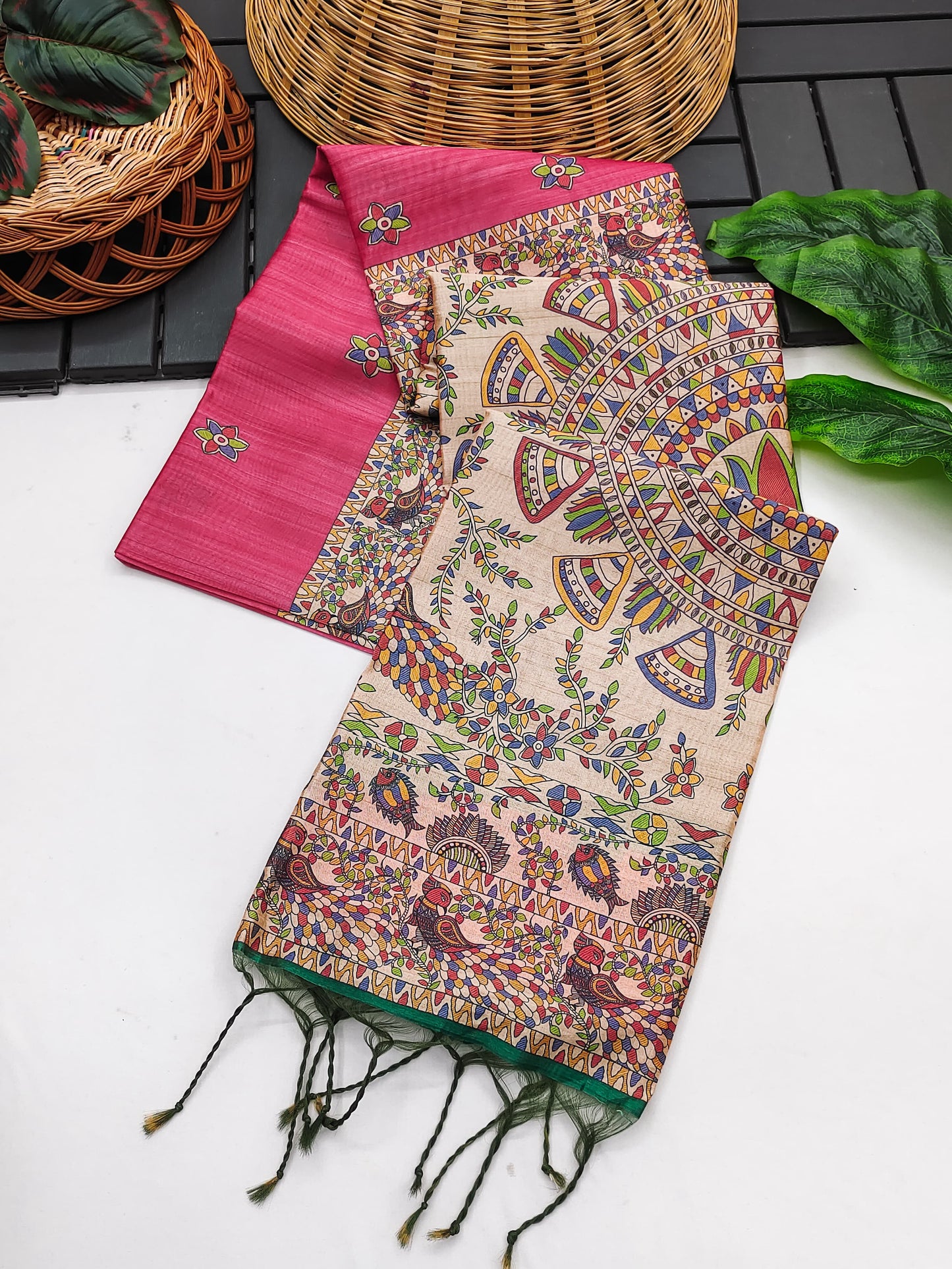 Soft Tussar Silk Saree With Madhubani Saree