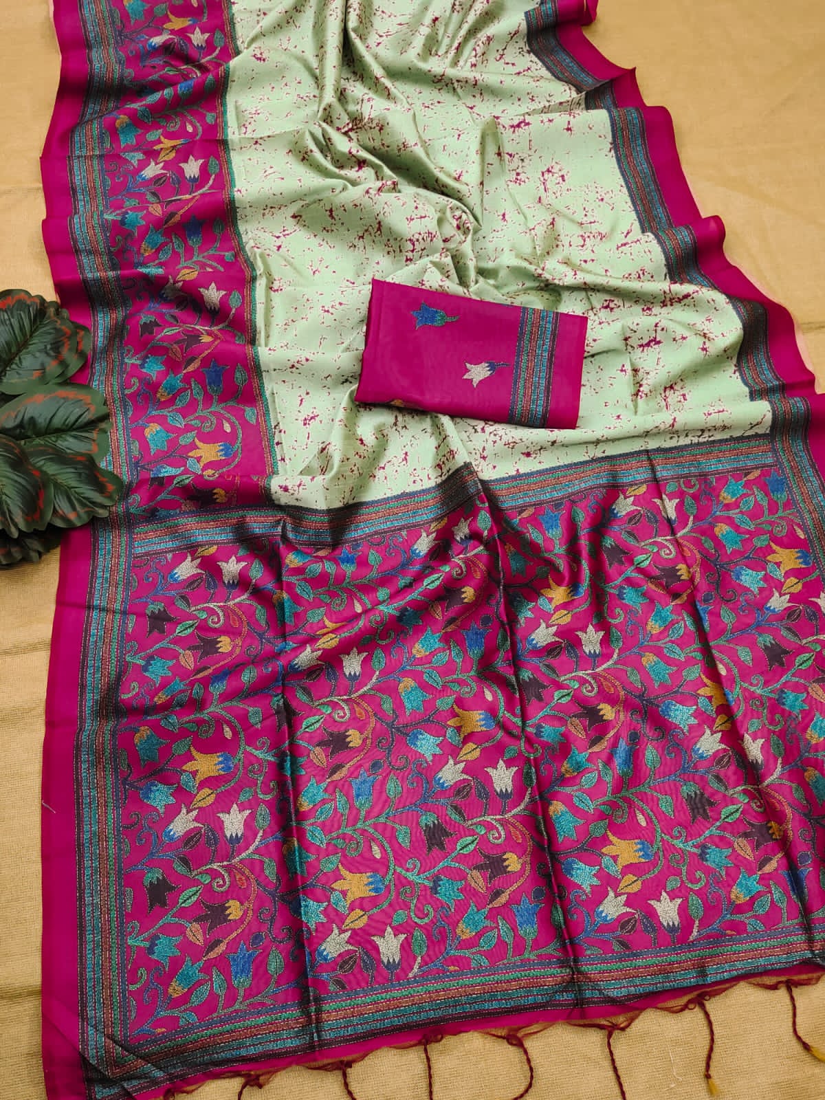 Soft Tussar Silk Saree with Jal Flower Print