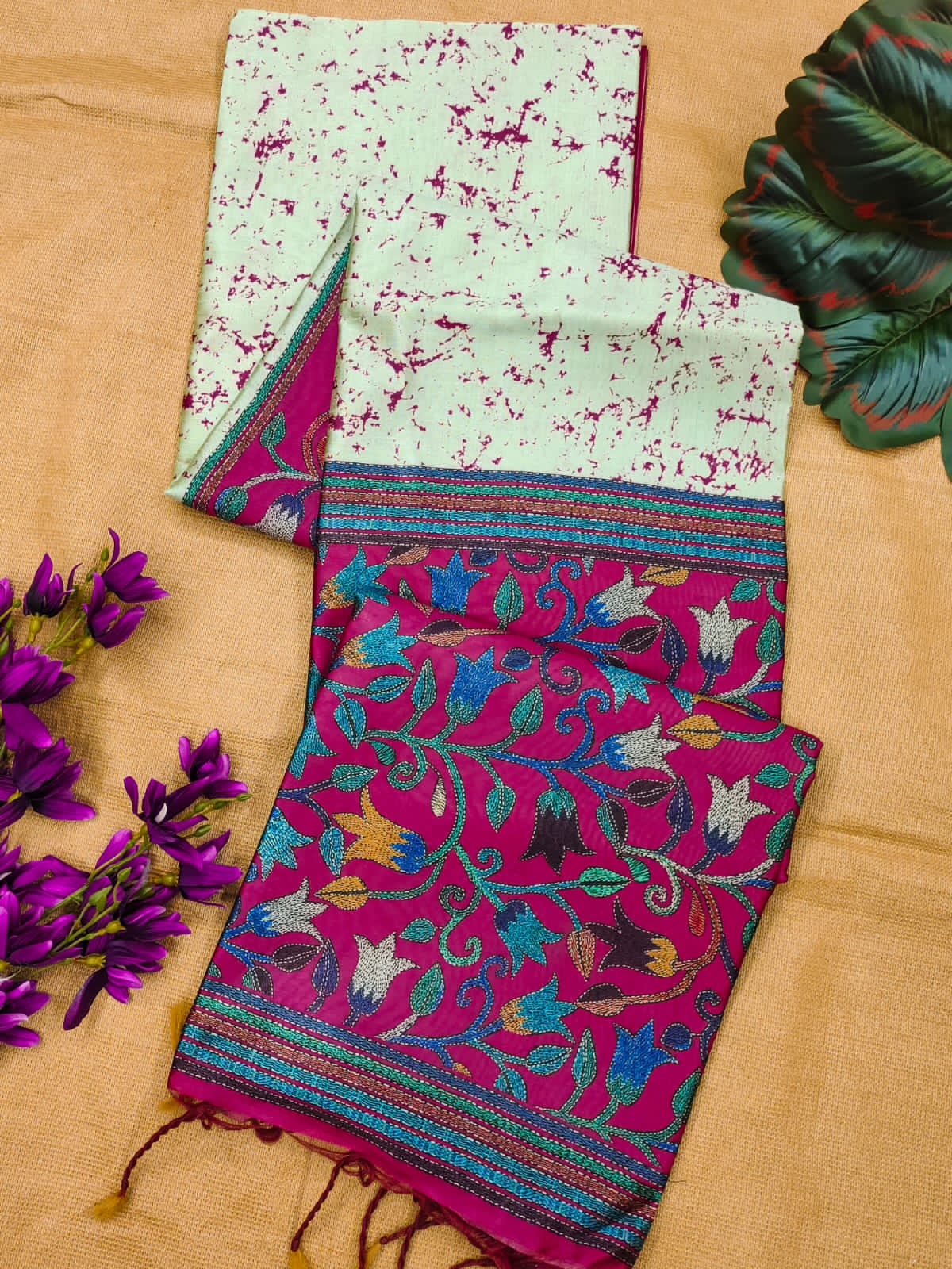 Soft Tussar Silk Saree with Jal Flower Print