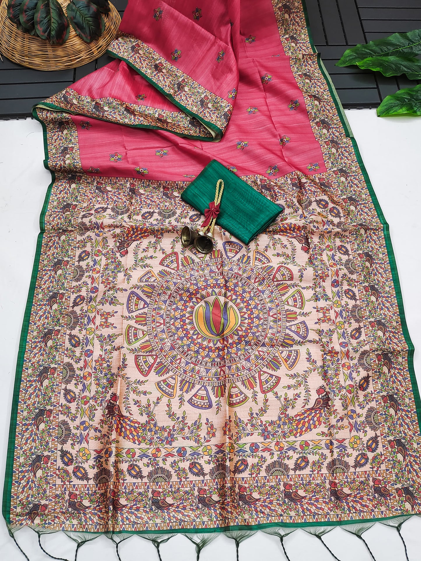 Soft Tussar Silk Saree With Madhubani Saree