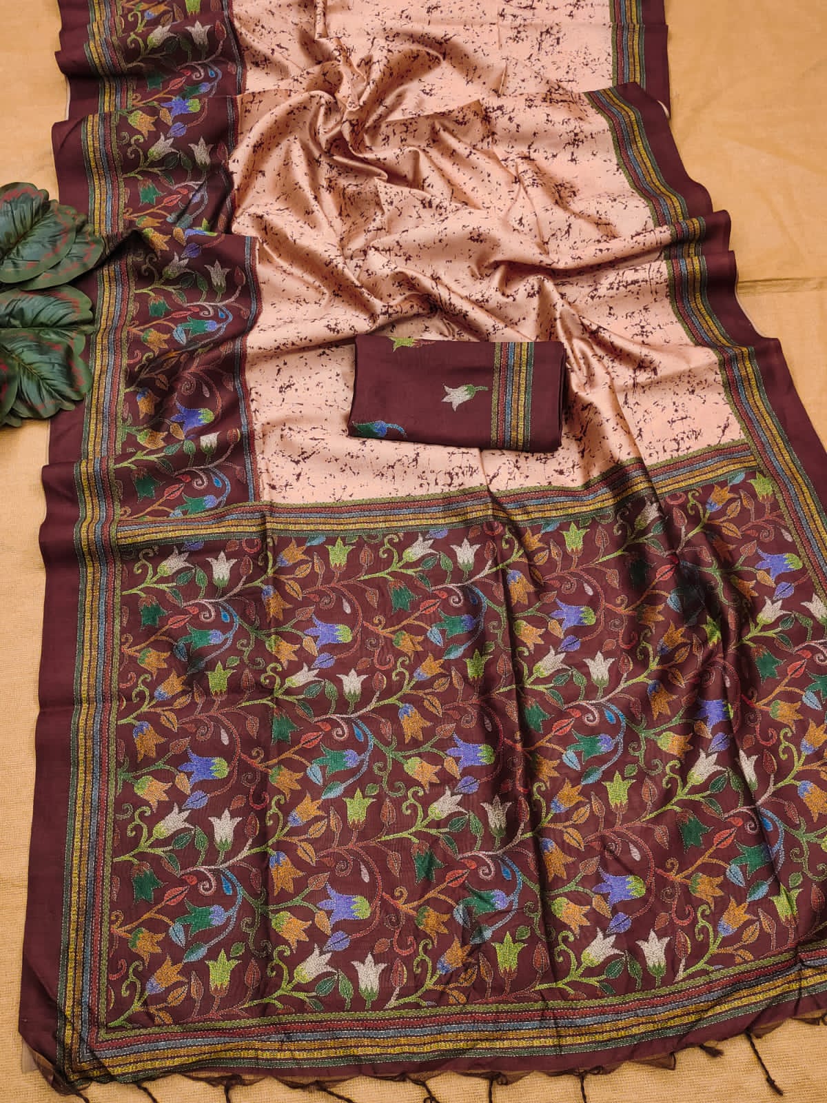 Soft Tussar Silk Saree with Jal Flower Print