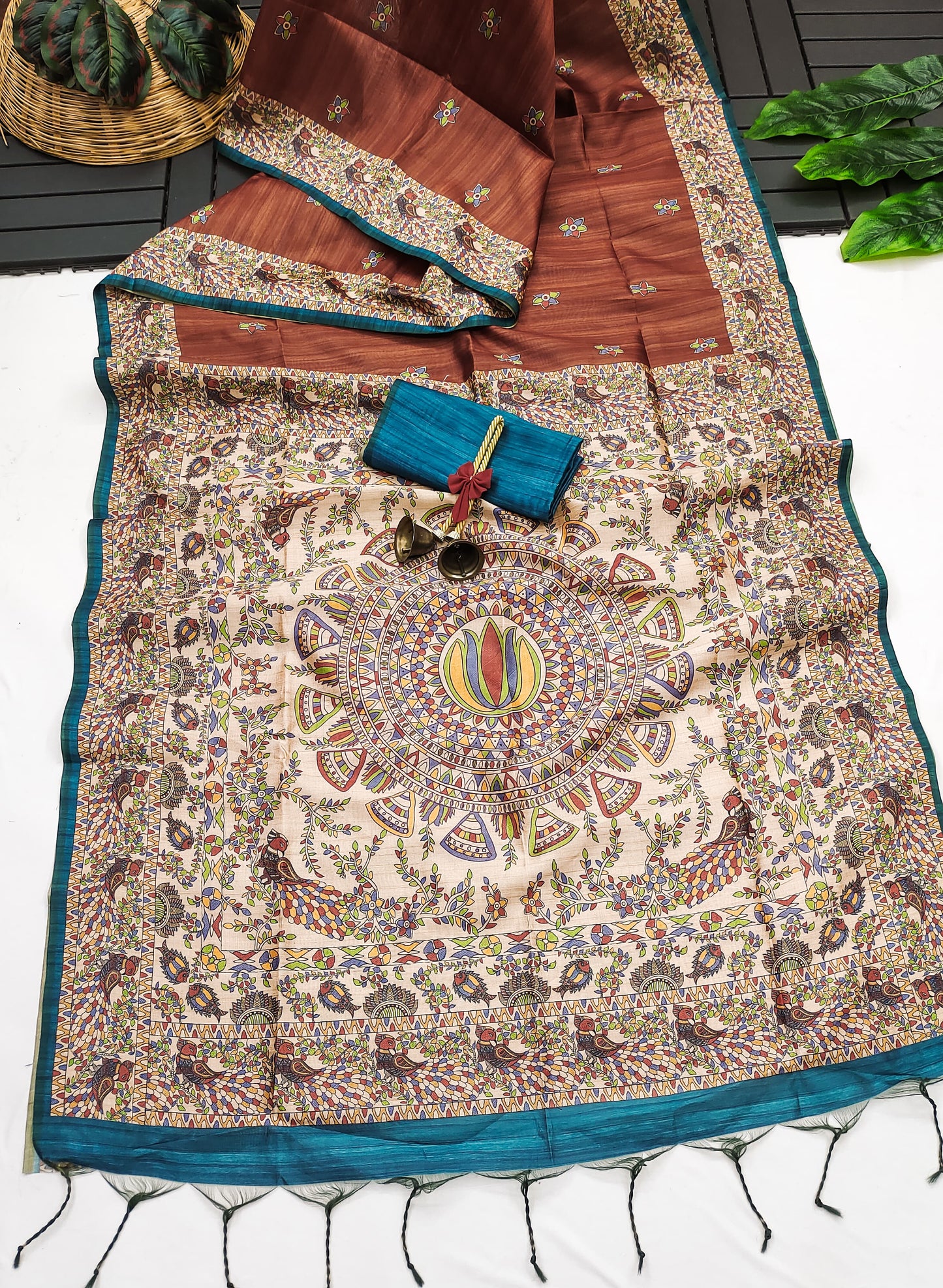 Soft Tussar Silk Saree With Madhubani Saree