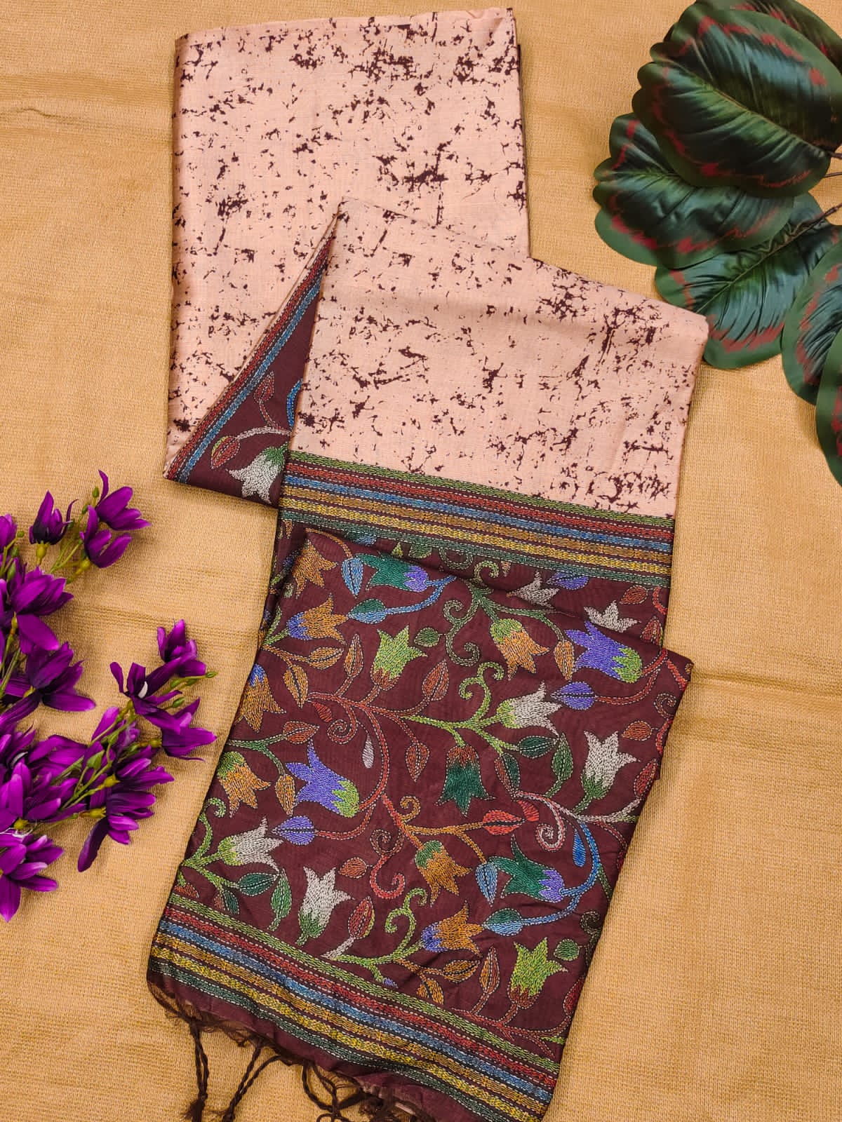 Soft Tussar Silk Saree with Jal Flower Print