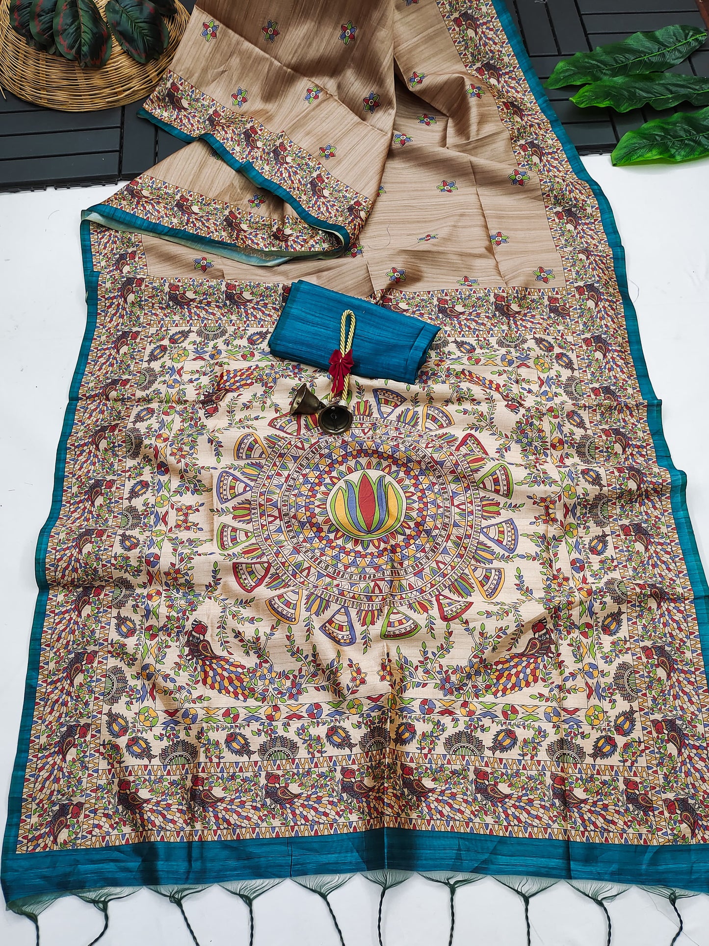 Soft Tussar Silk Saree With Madhubani Saree