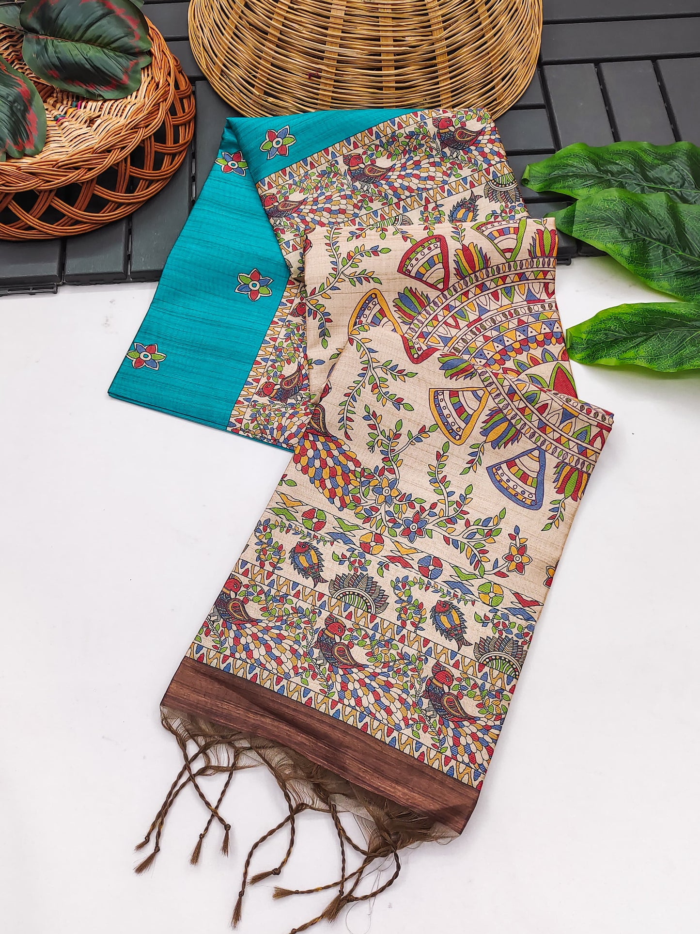 Soft Tussar Silk Saree With Madhubani Saree