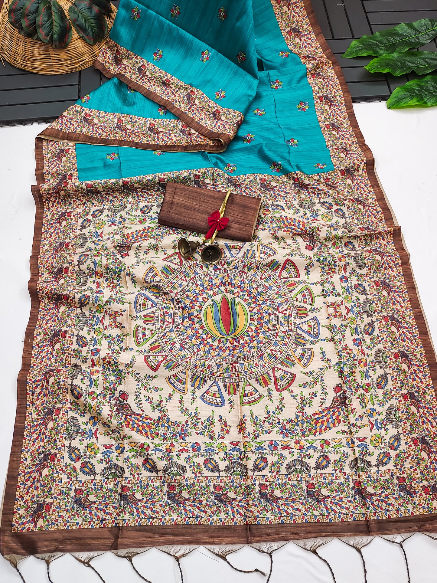 Soft Tussar Silk Saree With Madhubani Saree