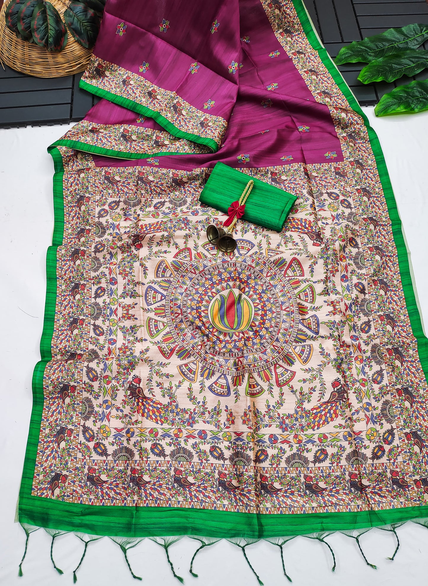 Soft Tussar Silk Saree With Madhubani Saree