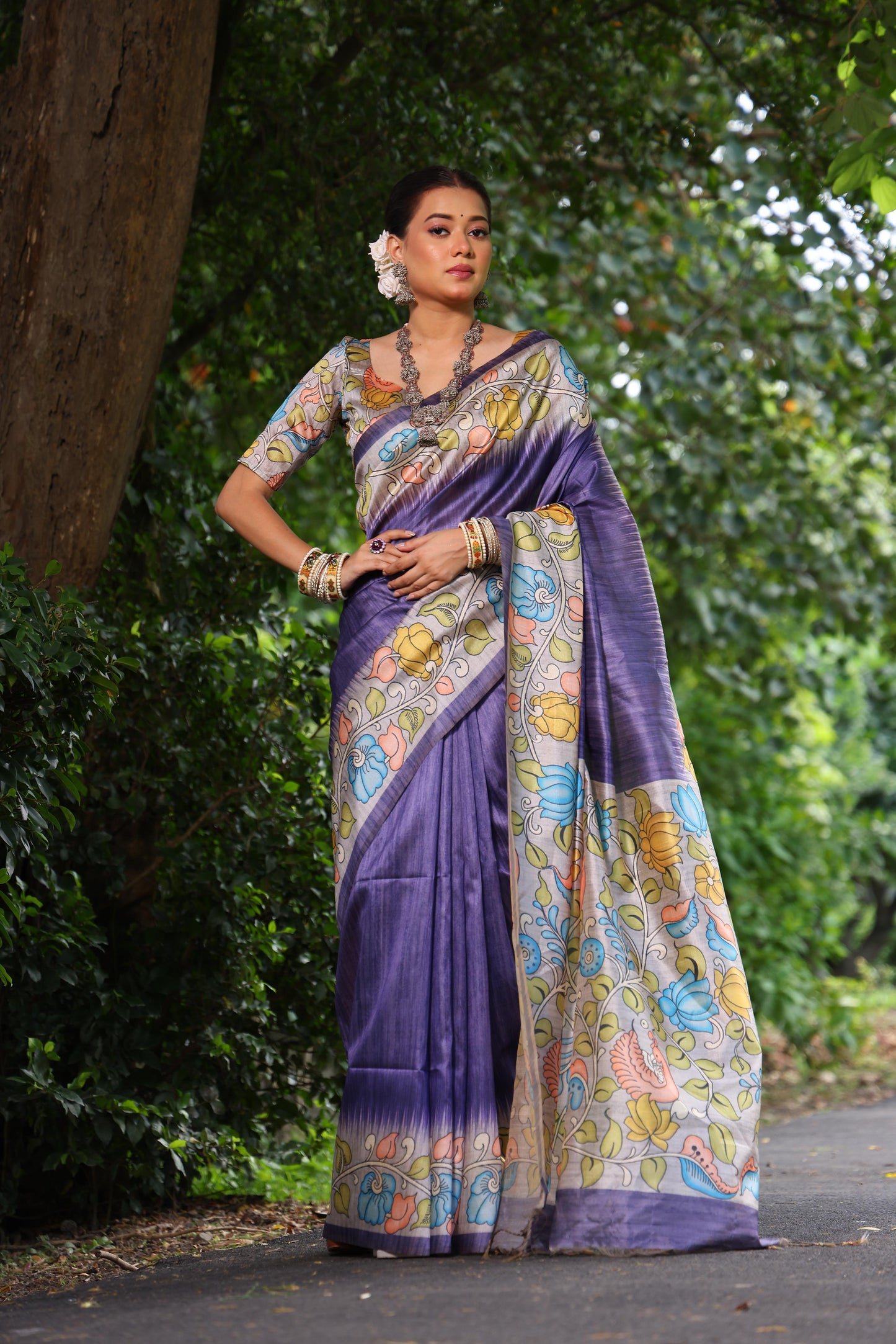 Lotus Tussar Silk Printed Saree