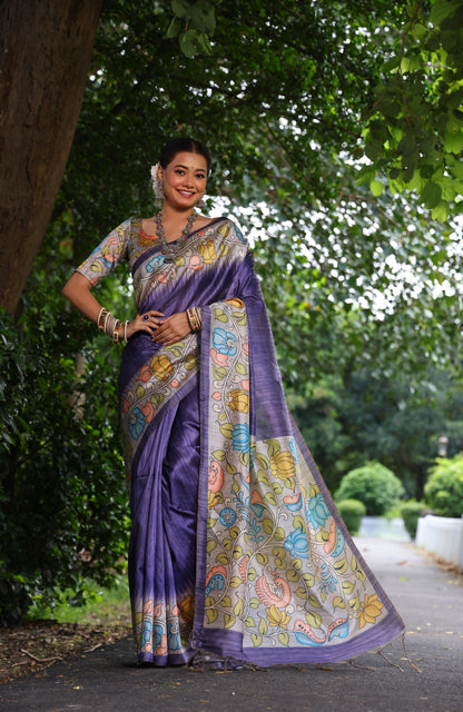 Lotus Tussar Silk Printed Saree