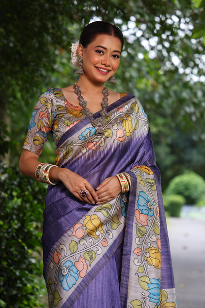 Lotus Tussar Silk Printed Saree