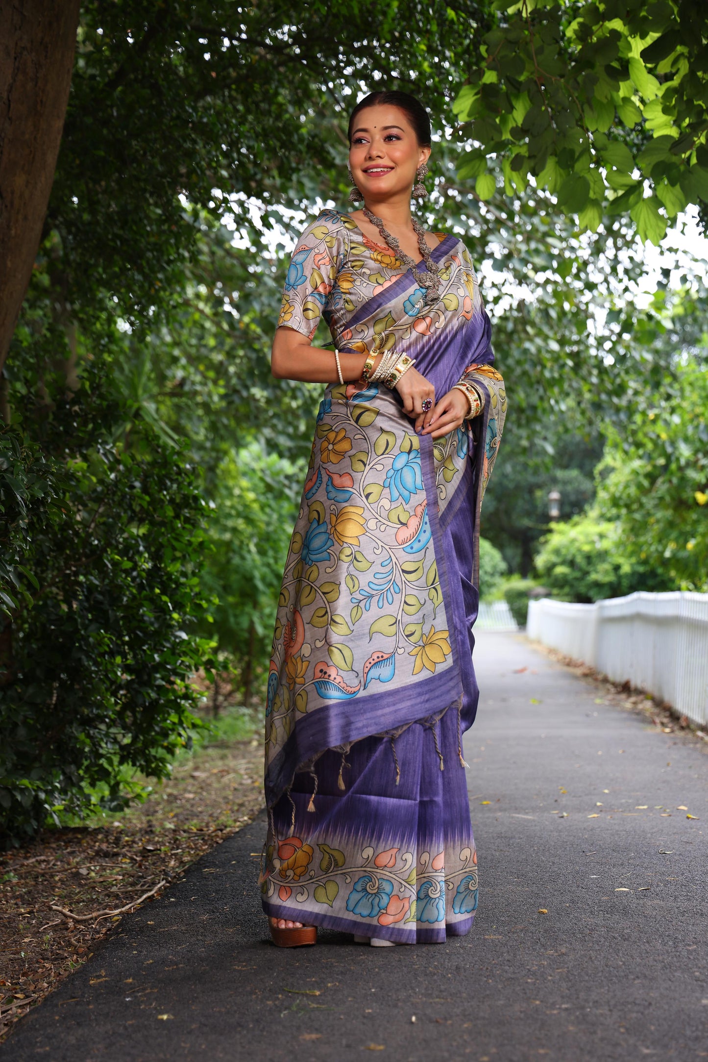 Lotus Tussar Silk Printed Saree