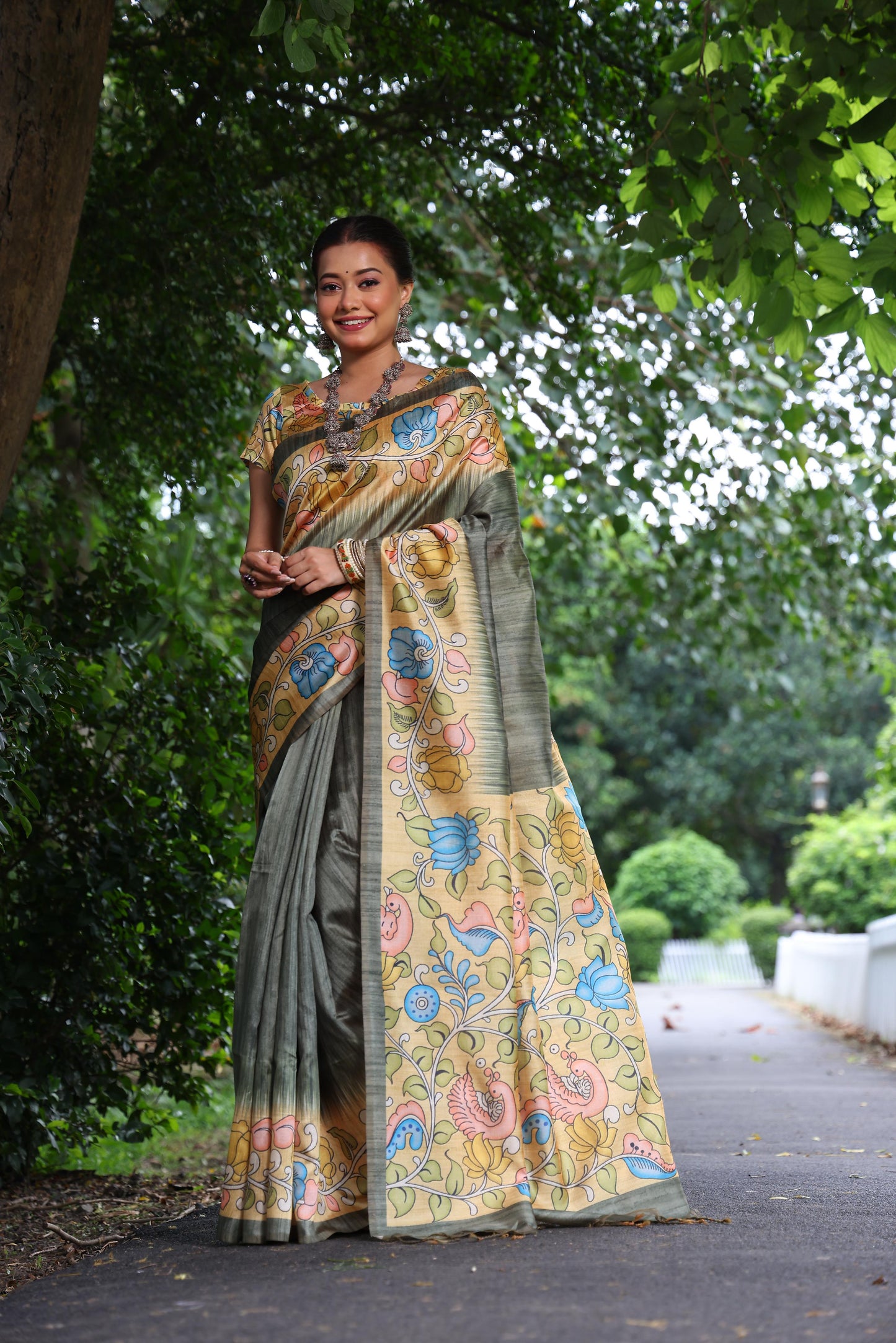 Lotus Tussar Silk Printed Saree