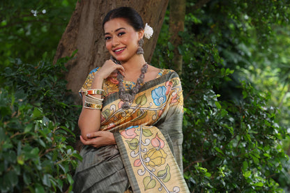 Lotus Tussar Silk Printed Saree