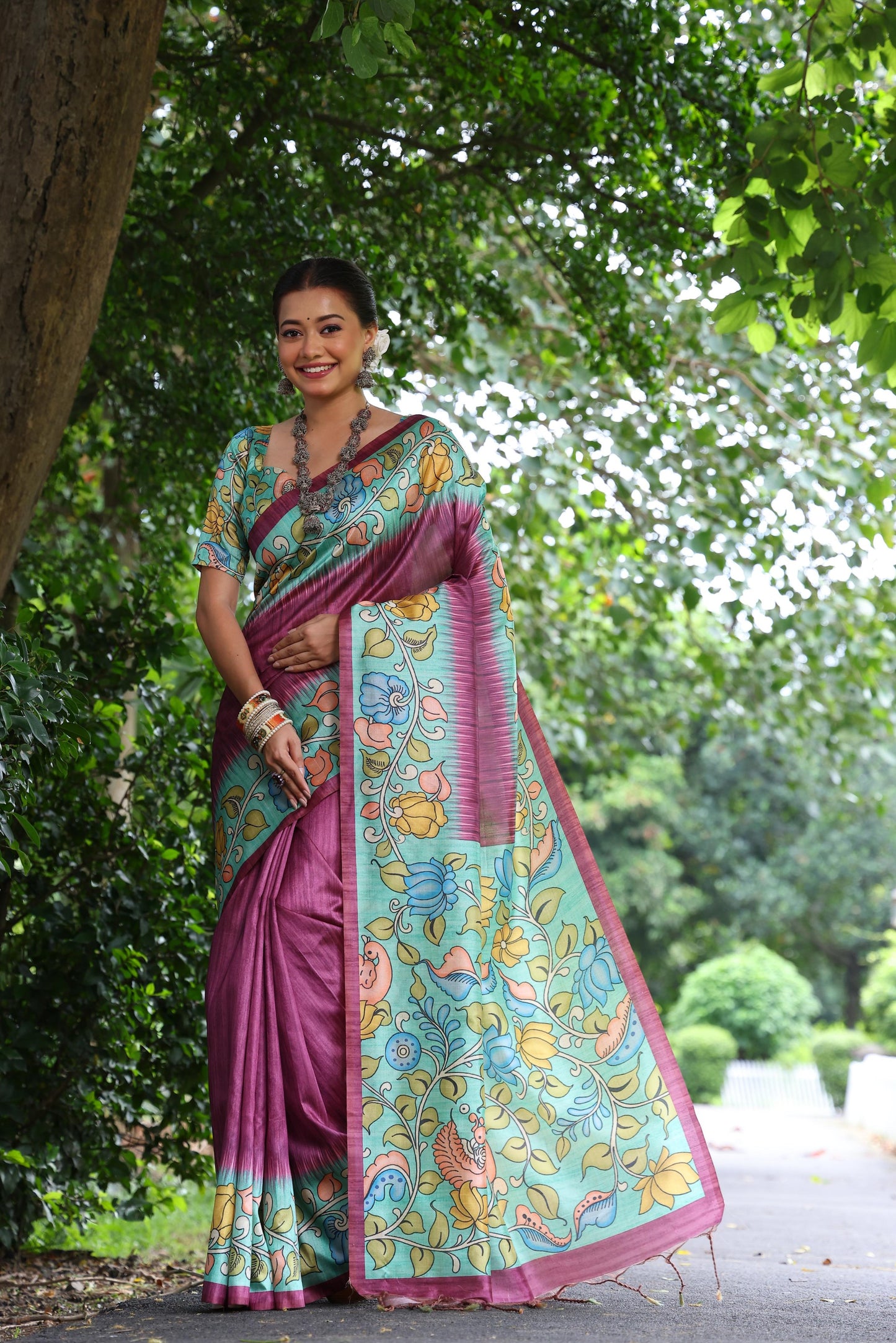 Lotus Tussar Silk Printed Saree