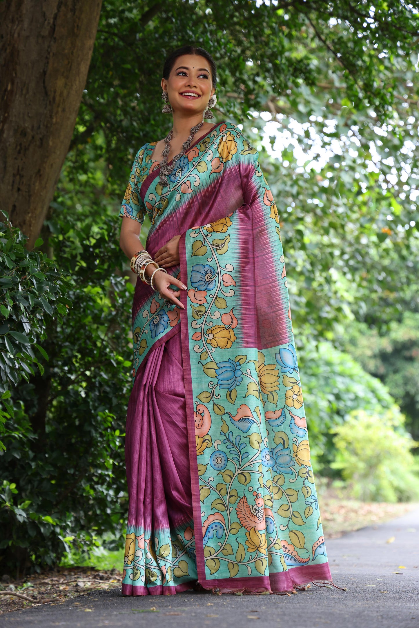 Lotus Tussar Silk Printed Saree