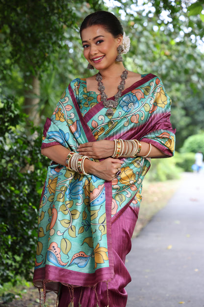 Lotus Tussar Silk Printed Saree