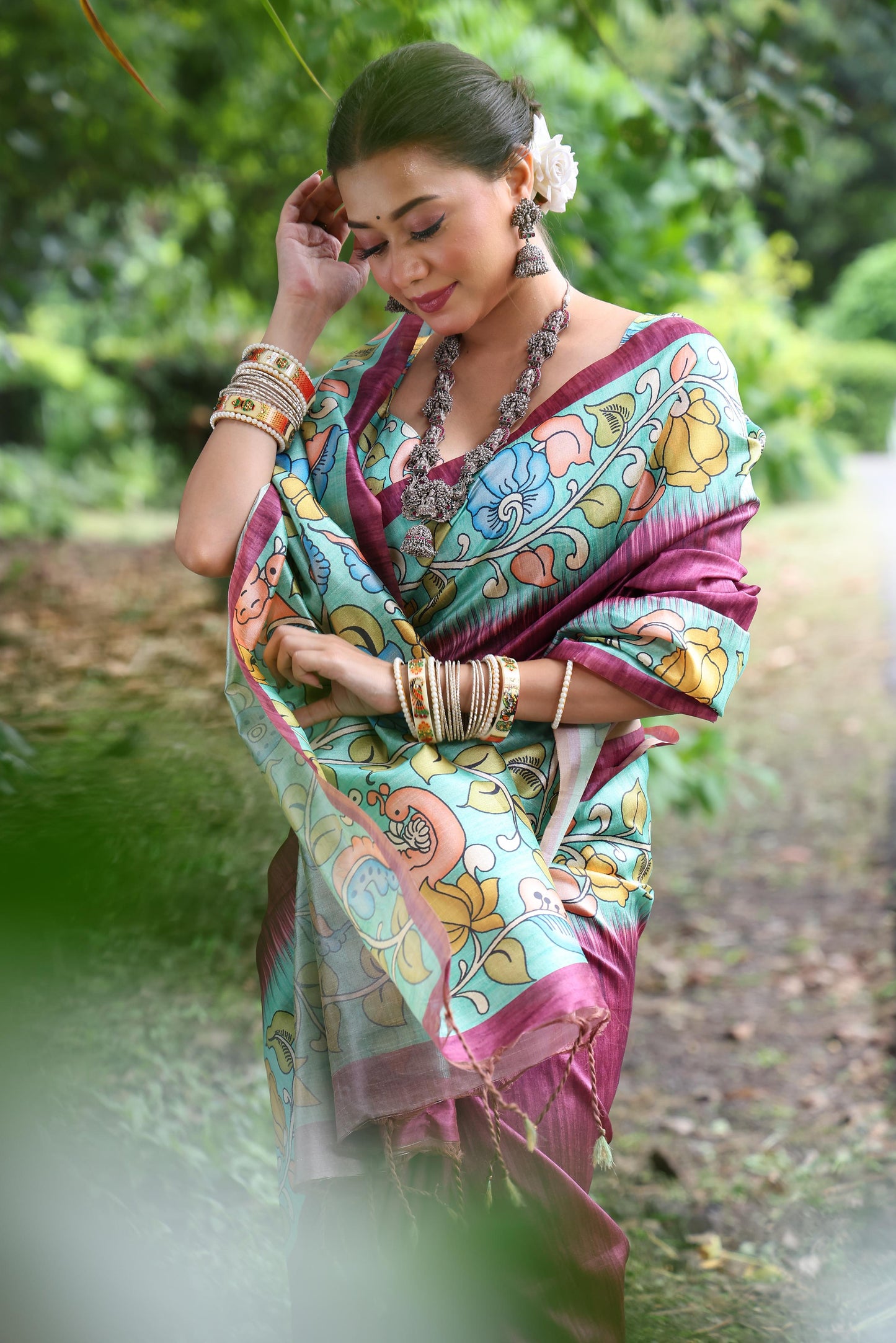 Lotus Tussar Silk Printed Saree