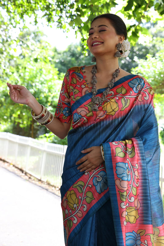 Lotus Tussar Silk Printed Saree