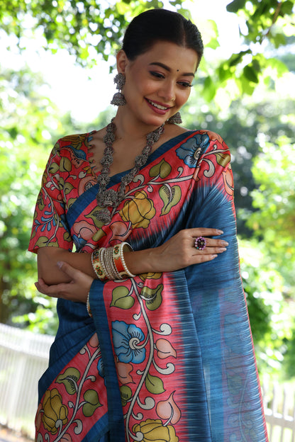 Lotus Tussar Silk Printed Saree