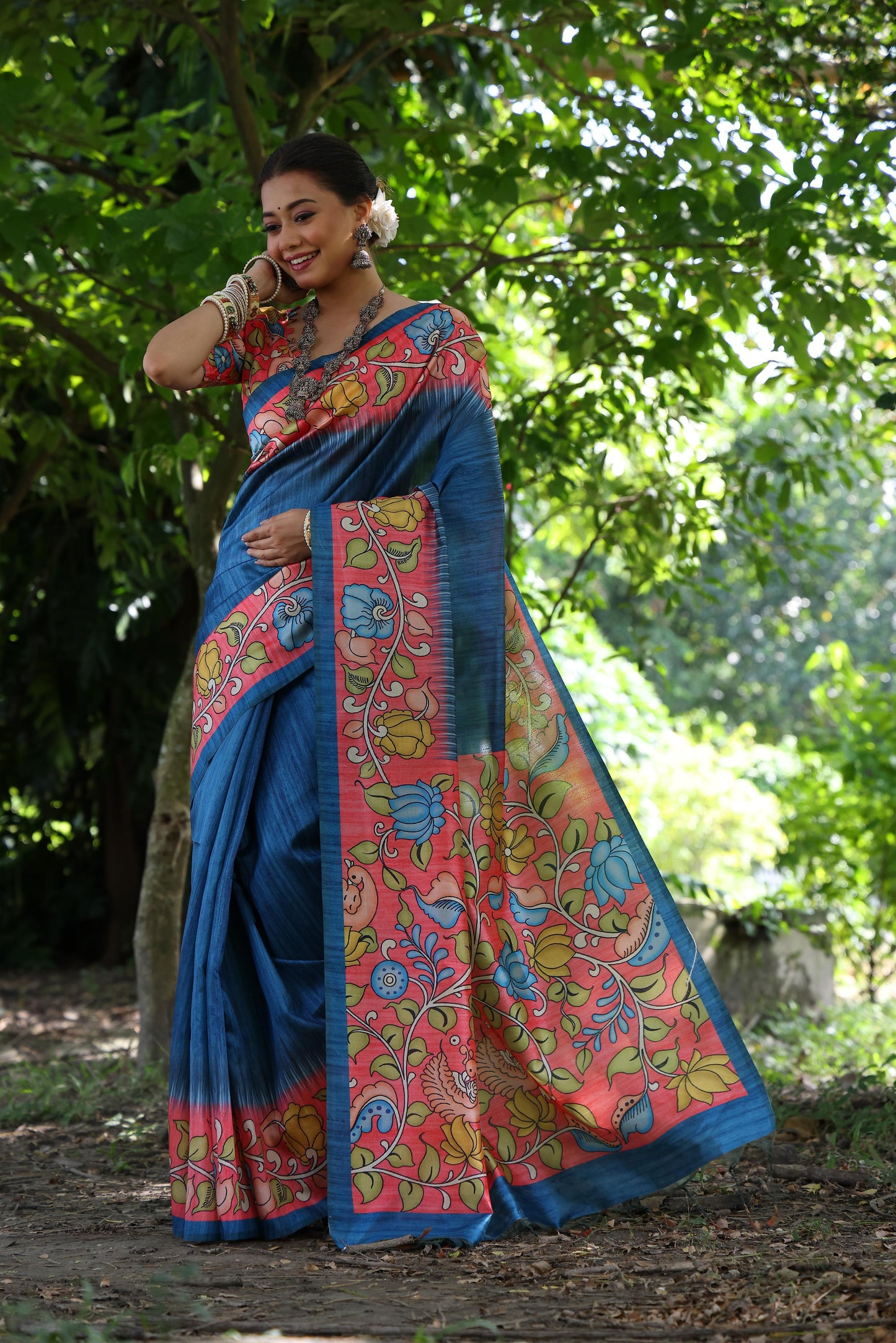 Lotus Tussar Silk Printed Saree