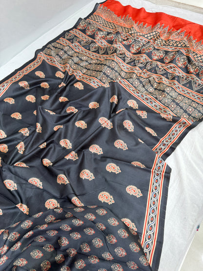 6-Ajrakh Soft Tussar Silk Saree