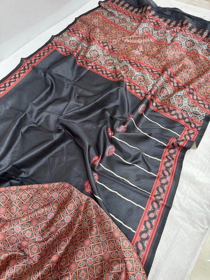 5-Ajrakh Soft Tussar Silk Saree