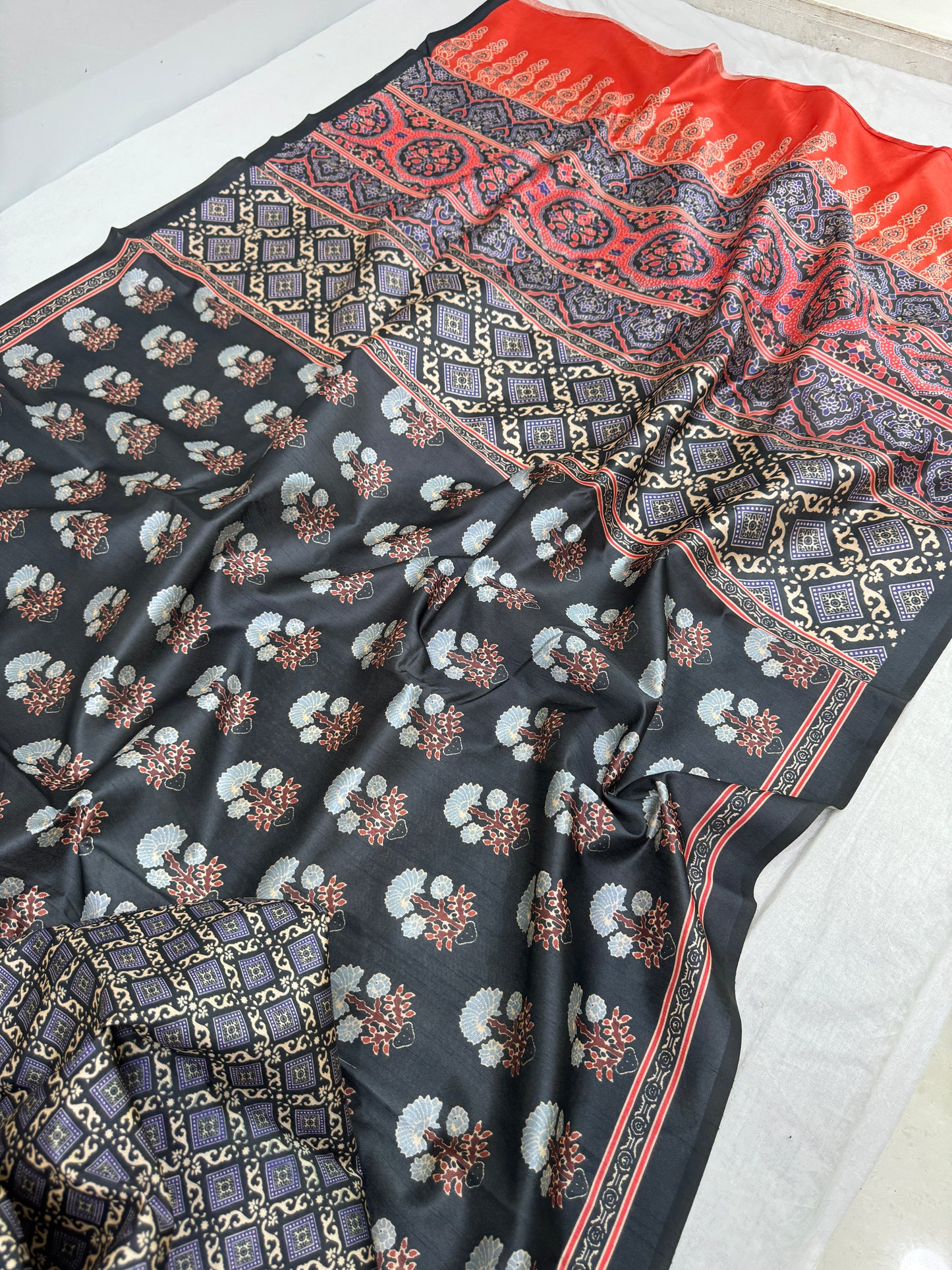 7-Ajrakh Soft Tussar Silk Saree