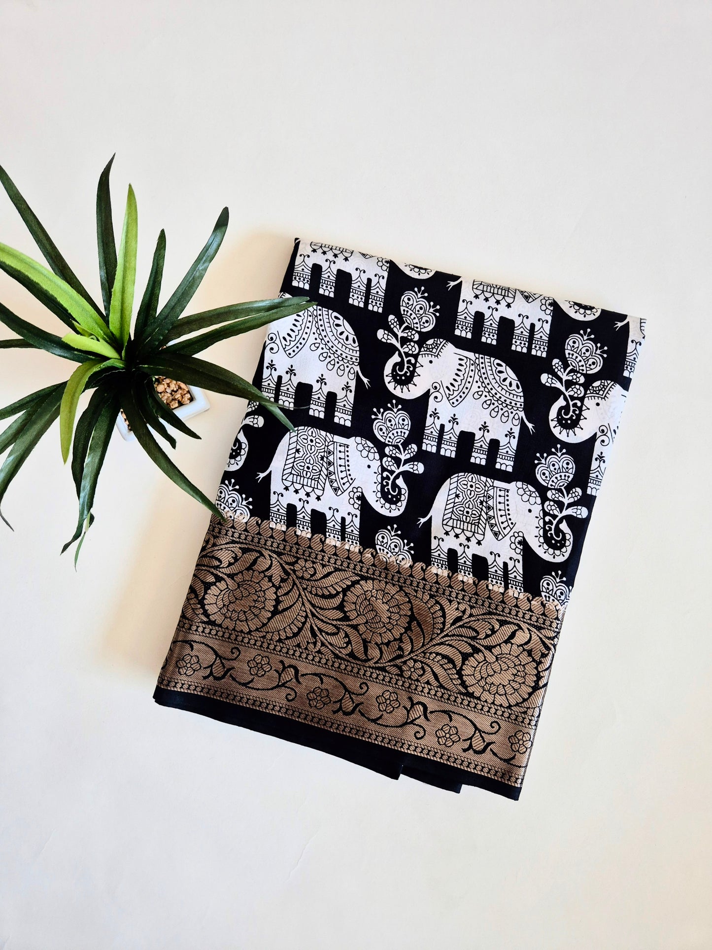 Elephant Cotton Silk Saree with Weaving Border