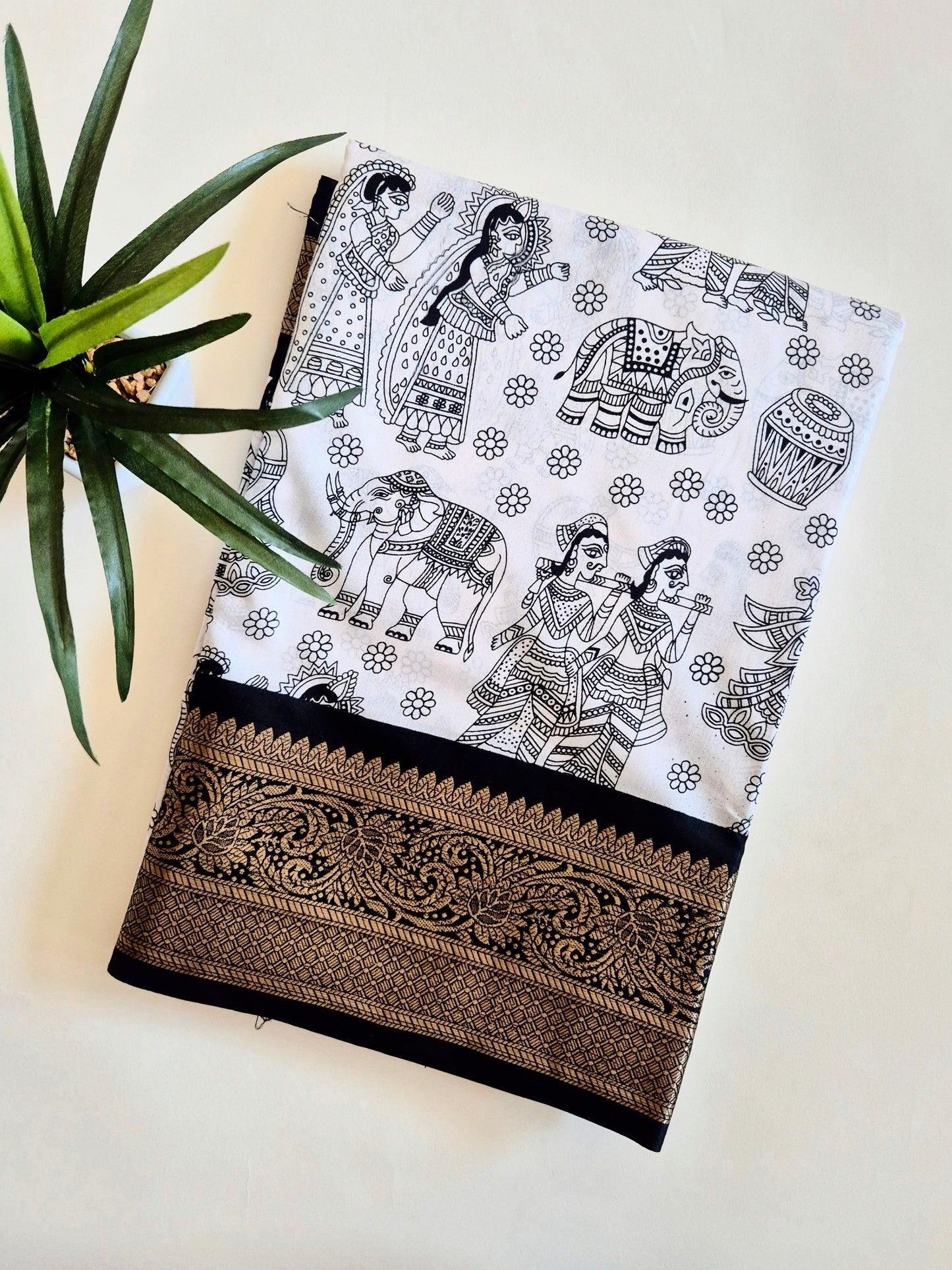 Soft Cotton Silk Saree with Kalamkari Prints and Weaving Border