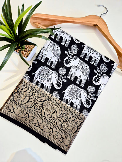 Elephant Cotton Silk Saree with Weaving Border